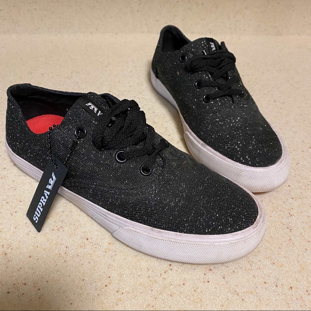 Supra wrap low top black and silver sparkle sneakers - worn once